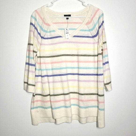 New Talbots Rainbow Striped V-Neck Top 1X - Picture 1 of 8